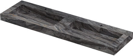 Ink Pitch Wastafel keramische slab bak dubbel met drain en front en side skirts 2 kraangaten 160x45x9 Venice brown glossy Zwart