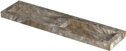 Ink Pitch Wastafel keramische slab bak dubbel met drain en front en side skirts 2 kraangaten 180x45x9 Earth glossy Bruin