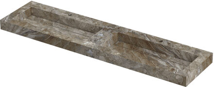 Ink Pitch Wastafel keramische slab bak dubbel met drain en front en side skirts 2 kraangaten 180x45x9 Island glossy Grijs