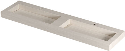 Ink Pitch Wastafel keramische slab bak dubbel met drain en front en side skirts 2 kraangaten 180x45x9 Travertin mat Beige