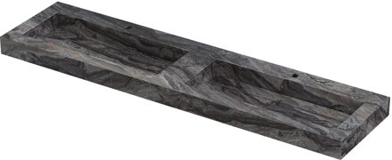 Ink Pitch Wastafel keramische slab bak dubbel met drain en front en side skirts 2 kraangaten 180x45x9 Venice brown glossy Zwart