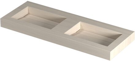 Ink Pitch Wastafel keramische slab bak dubbel met drain en front en side skirts zonder kraangaten 120x45x9 Travertin mat Beige