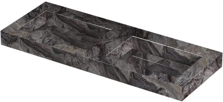 Ink Pitch Wastafel keramische slab bak dubbel met drain en front en side skirts zonder kraangaten 120x45x9 Venice brown glossy Zwart