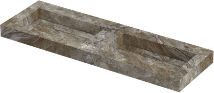 Ink Pitch Wastafel keramische slab bak dubbel met drain en front en side skirts zonder kraangaten 140x45x9 Island glossy Grijs