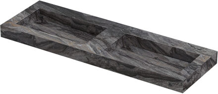 Ink Pitch Wastafel keramische slab bak dubbel met drain en front en side skirts zonder kraangaten 140x45x9 Venice brown glossy Zwart