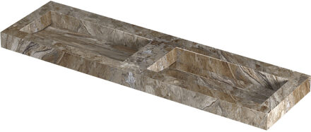 Ink Pitch Wastafel keramische slab bak dubbel met drain en front en side skirts zonder kraangaten 160x45x9 Earth glossy Bruin