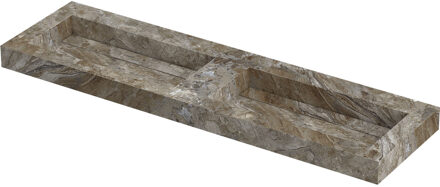 Ink Pitch Wastafel keramische slab bak dubbel met drain en front en side skirts zonder kraangaten 160x45x9 Island glossy Grijs