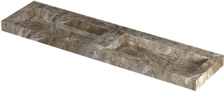 Ink Pitch Wastafel keramische slab bak dubbel met drain en front en side skirts zonder kraangaten 180x45x9 Earth glossy Bruin