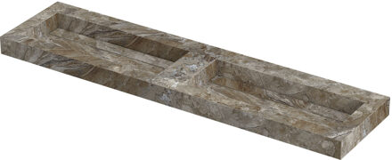 Ink Pitch Wastafel keramische slab bak dubbel met drain en front en side skirts zonder kraangaten 180x45x9 Island glossy Grijs