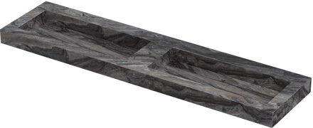 Ink Pitch Wastafel keramische slab bak dubbel met drain en front en side skirts zonder kraangaten 180x45x9 Venice brown glossy Zwart