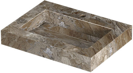 Ink Pitch Wastafel keramische slab bak met drain en front en side skirts 1 kraangat 60x45x9 Earth glossy Bruin