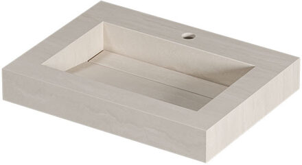 Ink Pitch Wastafel keramische slab bak met drain en front en side skirts 1 kraangat 60x45x9 Travertin mat Beige