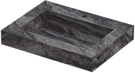 Ink Pitch Wastafel keramische slab bak met drain en front en side skirts 1 kraangat 60x45x9 Venice brown glossy Zwart