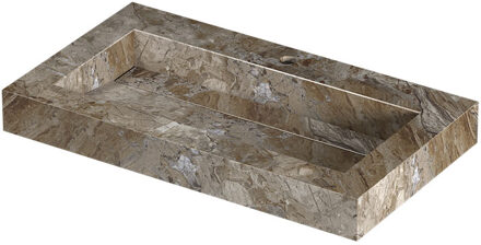 Ink Pitch Wastafel keramische slab bak met drain en front en side skirts 1 kraangat 80x45x9 Earth glossy Bruin