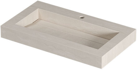 Ink Pitch Wastafel keramische slab bak met drain en front en side skirts 1 kraangat 80x45x9 Travertin mat Beige
