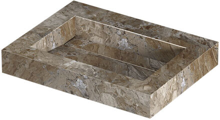 Ink Pitch Wastafel keramische slab bak met drain en front en side skirts zonder kraangat 60x45x9 Earth glossy Bruin