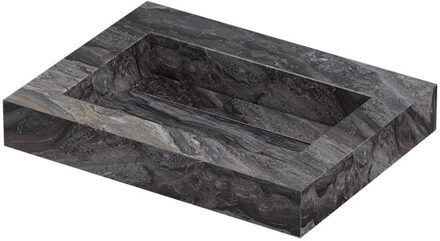 Ink Pitch Wastafel keramische slab bak met drain en front en side skirts zonder kraangat 60x45x9 Venice brown glossy Zwart