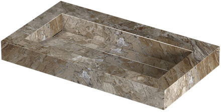Ink Pitch Wastafel keramische slab bak met drain en front en side skirts zonder kraangat 80x45x9 Earth glossy Bruin