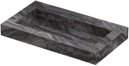 Ink Pitch Wastafel keramische slab bak met drain en front en side skirts zonder kraangat 80x45x9 Venice brown glossy Zwart