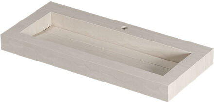 Ink Pitch Wastafel keramische slab centraal met drain en front en side skirts 1 kraangat 100x45x9 Travertin mat Beige