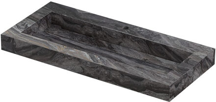 Ink Pitch Wastafel keramische slab centraal met drain en front en side skirts 1 kraangat 100x45x9 Venice brown glossy Zwart