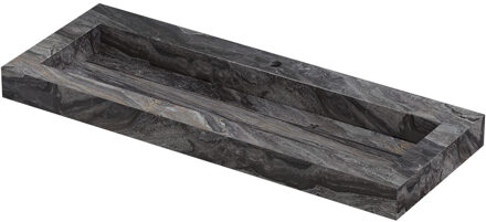 Ink Pitch Wastafel keramische slab centraal met drain en front en side skirts 1 kraangat 120x45x9 Venice brown glossy Zwart