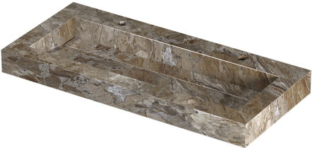 Ink Pitch Wastafel keramische slab centraal met drain en front en side skirts 2 kraangaten 100x45x9 Earth glossy Bruin