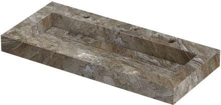 Ink Pitch Wastafel keramische slab centraal met drain en front en side skirts 2 kraangaten 100x45x9 Island glossy Grijs