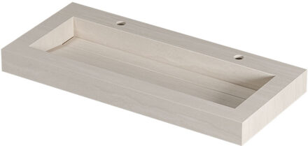 Ink Pitch Wastafel keramische slab centraal met drain en front en side skirts 2 kraangaten 100x45x9 Travertin mat Beige