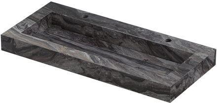 Ink Pitch Wastafel keramische slab centraal met drain en front en side skirts 2 kraangaten 100x45x9 Venice brown glossy Zwart