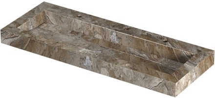 Ink Pitch Wastafel keramische slab centraal met drain en front en side skirts 2 kraangaten 120x45x9 Earth glossy Bruin