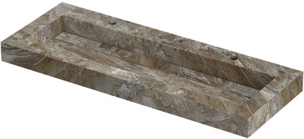 Ink Pitch Wastafel keramische slab centraal met drain en front en side skirts 2 kraangaten 120x45x9 Island glossy Grijs