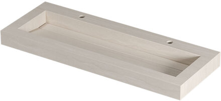 Ink Pitch Wastafel keramische slab centraal met drain en front en side skirts 2 kraangaten 120x45x9 Travertin mat Beige