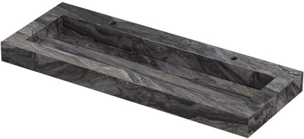 Ink Pitch Wastafel keramische slab centraal met drain en front en side skirts 2 kraangaten 120x45x9 Venice brown glossy Zwart