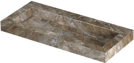 Ink Pitch Wastafel keramische slab centraal met drain en front en side skirts zonder kraangat 100x45x9 Earth glossy Bruin
