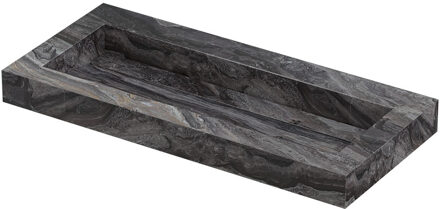 Ink Pitch Wastafel keramische slab centraal met drain en front en side skirts zonder kraangat 100x45x9 Venice brown glossy Zwart