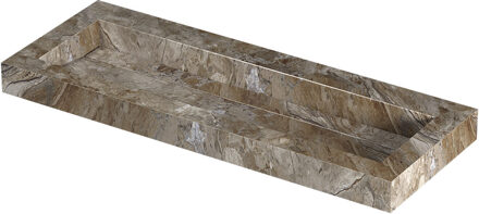 Ink Pitch Wastafel keramische slab centraal met drain en front en side skirts zonder kraangat 120x45x9 Earth glossy Bruin