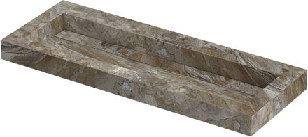 Ink Pitch Wastafel keramische slab centraal met drain en front en side skirts zonder kraangat 120x45x9 Island glossy Grijs