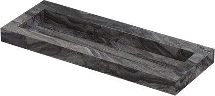 Ink Pitch Wastafel keramische slab centraal met drain en front en side skirts zonder kraangat 120x45x9 Venice brown glossy Zwart