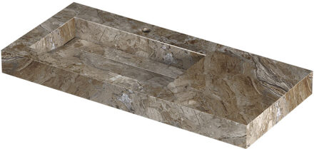 Ink Pitch Wastafel keramische slab links met drain en front en side skirts 1 kraangat 100x45x9 Earth glossy Bruin