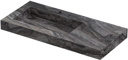 Ink Pitch Wastafel keramische slab links met drain en front en side skirts 1 kraangat 100x45x9 Venice brown glossy Zwart
