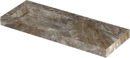 Ink Pitch Wastafel keramische slab links met drain en front en side skirts 1 kraangat 120x45x9 Earth glossy Bruin