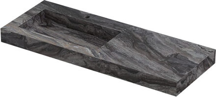 Ink Pitch Wastafel keramische slab links met drain en front en side skirts 1 kraangat 120x45x9 Venice brown glossy Zwart