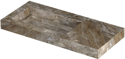 Ink Pitch Wastafel keramische slab links met drain en front en side skirts zonder kraangat 100x45x9 Earth glossy Bruin