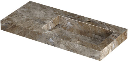 Ink Pitch Wastafel keramische slab rechts met drain en front en side skirts 1 kraangat 100x45x9 Earth glossy Bruin