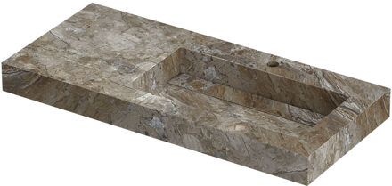 Ink Pitch Wastafel keramische slab rechts met drain en front en side skirts 1 kraangat 100x45x9 Island glossy Grijs