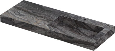 Ink Pitch Wastafel keramische slab rechts met drain en front en side skirts 1 kraangat 120x45x9 Venice brown glossy Zwart