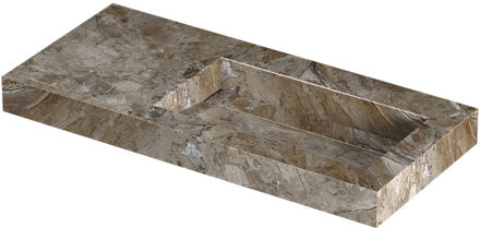Ink Pitch Wastafel keramische slab rechts met drain en front en side skirts zonder kraangat 100x45x9 Earth glossy Bruin