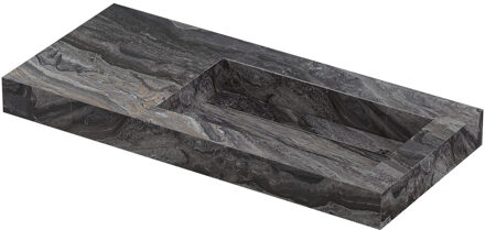 Ink Pitch Wastafel keramische slab rechts met drain en front en side skirts zonder kraangat 100x45x9 Venice brown glossy Zwart