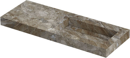 Ink Pitch Wastafel keramische slab rechts met drain en front en side skirts zonder kraangat 120x45x9 Island glossy Grijs